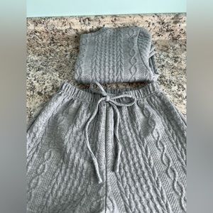 SheIn Grey Waffle Pajama Set Long Sleeve Jogger